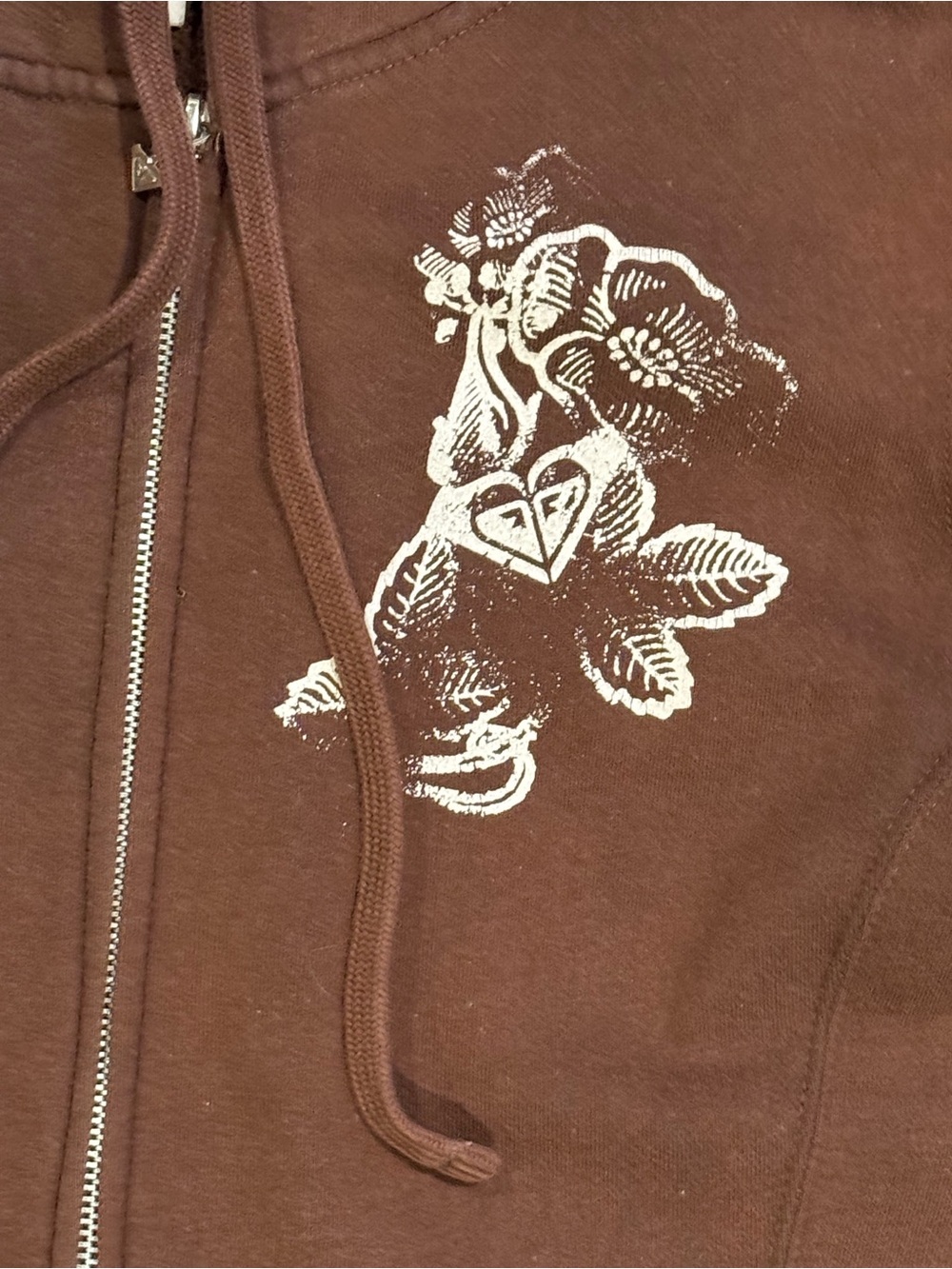 Y2K Roxy Brown Floral Zip-Up Hoodie Jacket (size large) - Picture 4 of 6